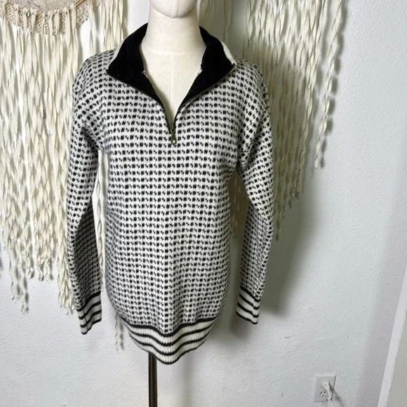 Norwool Wool Quarter Zip Pullover Sweater Black and Ivory Size Large - Picture 10 of 12